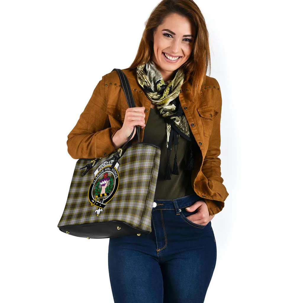 Buchanan Dress Tartan Leather Tote Bag with Family Crest