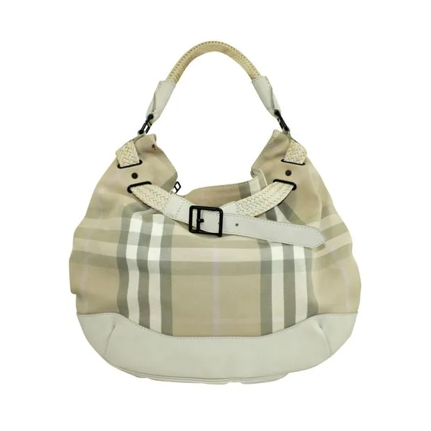 BURBERRY Large Checked Hobo Bag