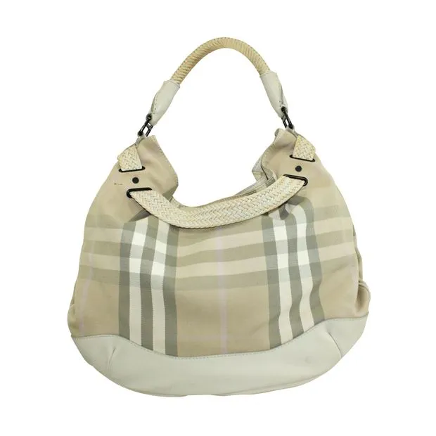 BURBERRY Large Checked Hobo Bag