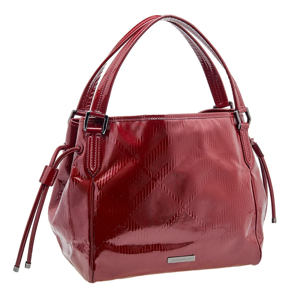 Burberry Red Check Embossed Patent Leather Bilmore Tote