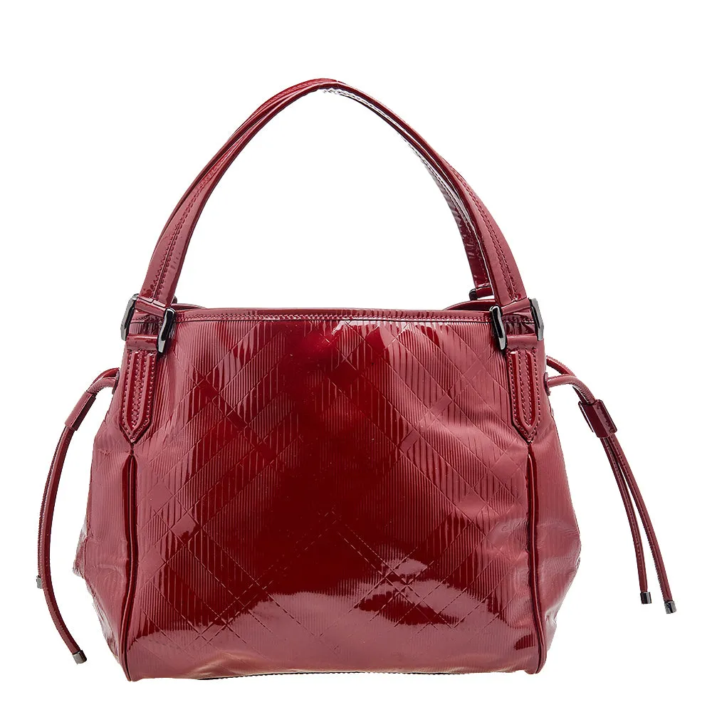 Burberry Red Check Embossed Patent Leather Bilmore Tote