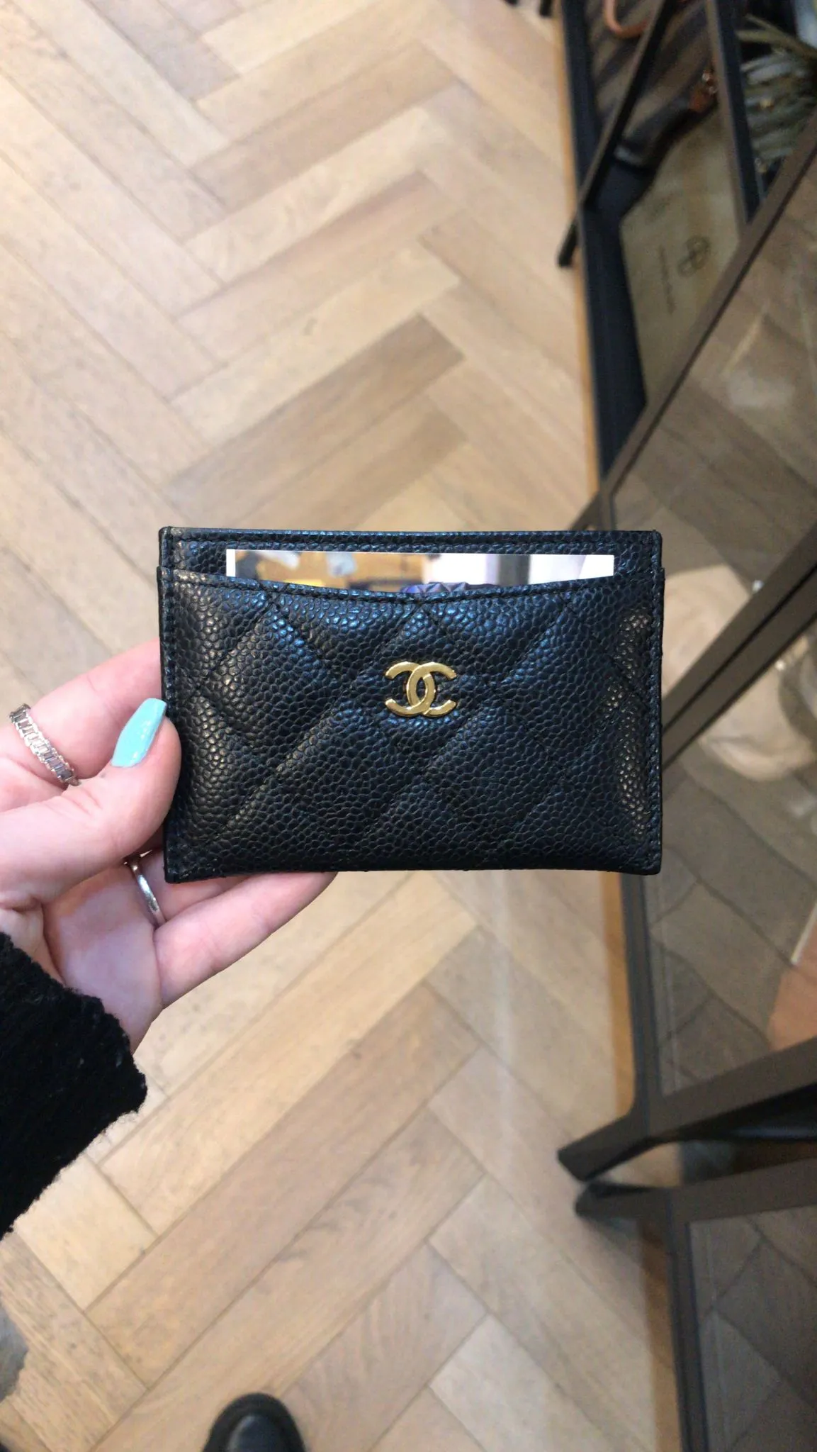 Chanel Black Grained Leather Card Holder