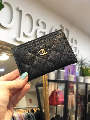 Chanel Black Grained Leather Card Holder