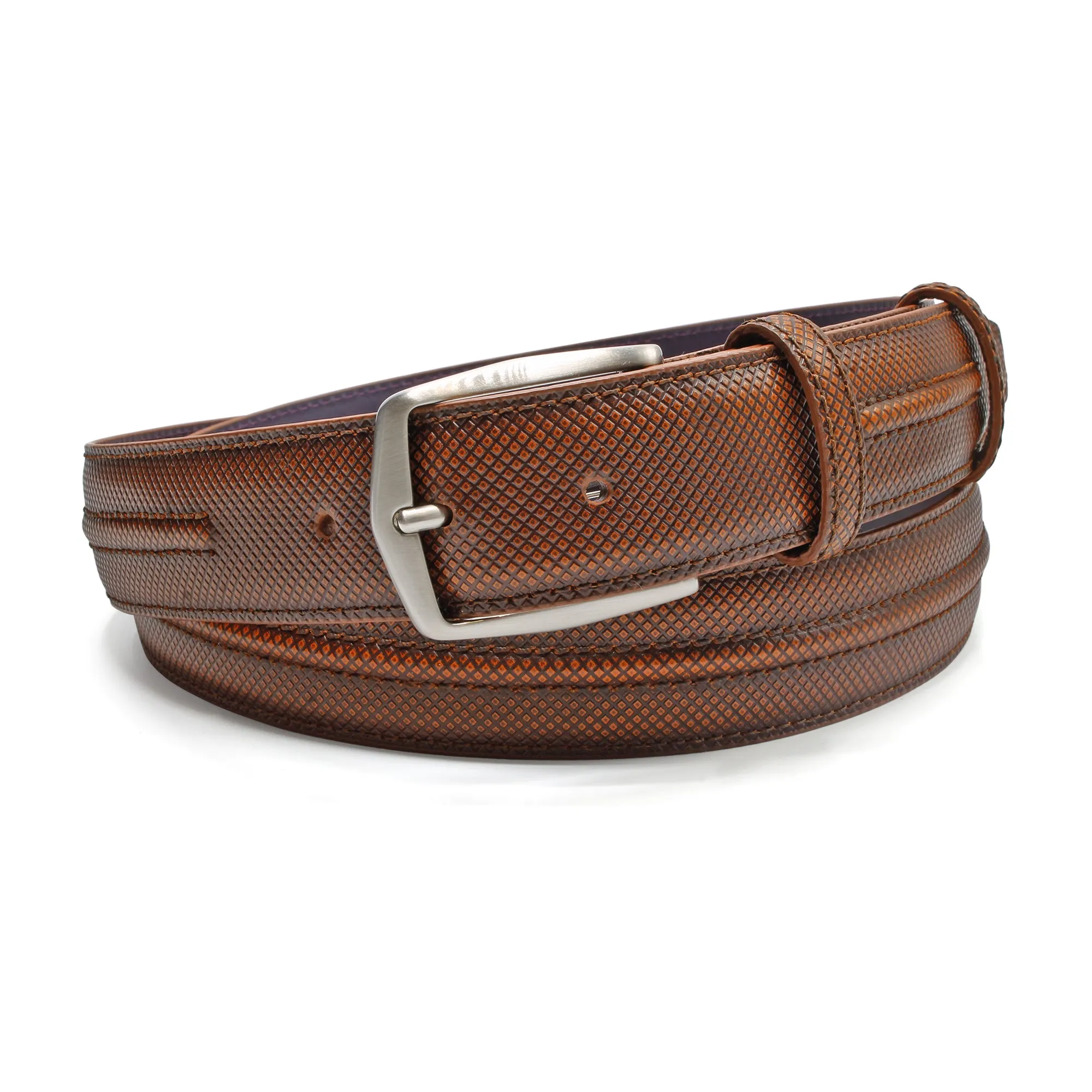 Cognac Flynn Dadino Texture Ridge Satin Belt