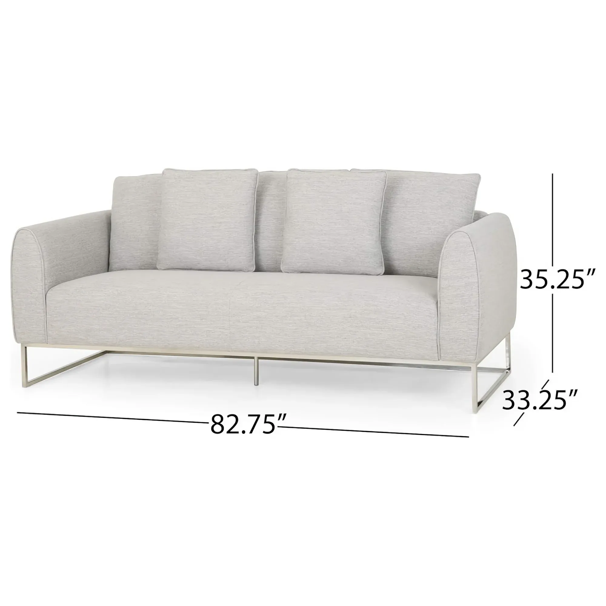 Comfortable and Stylish 82.75" Gray Fabric 2-Seater Sofa with Silver Legs and Soft Upholstery, Extra Deep Seats