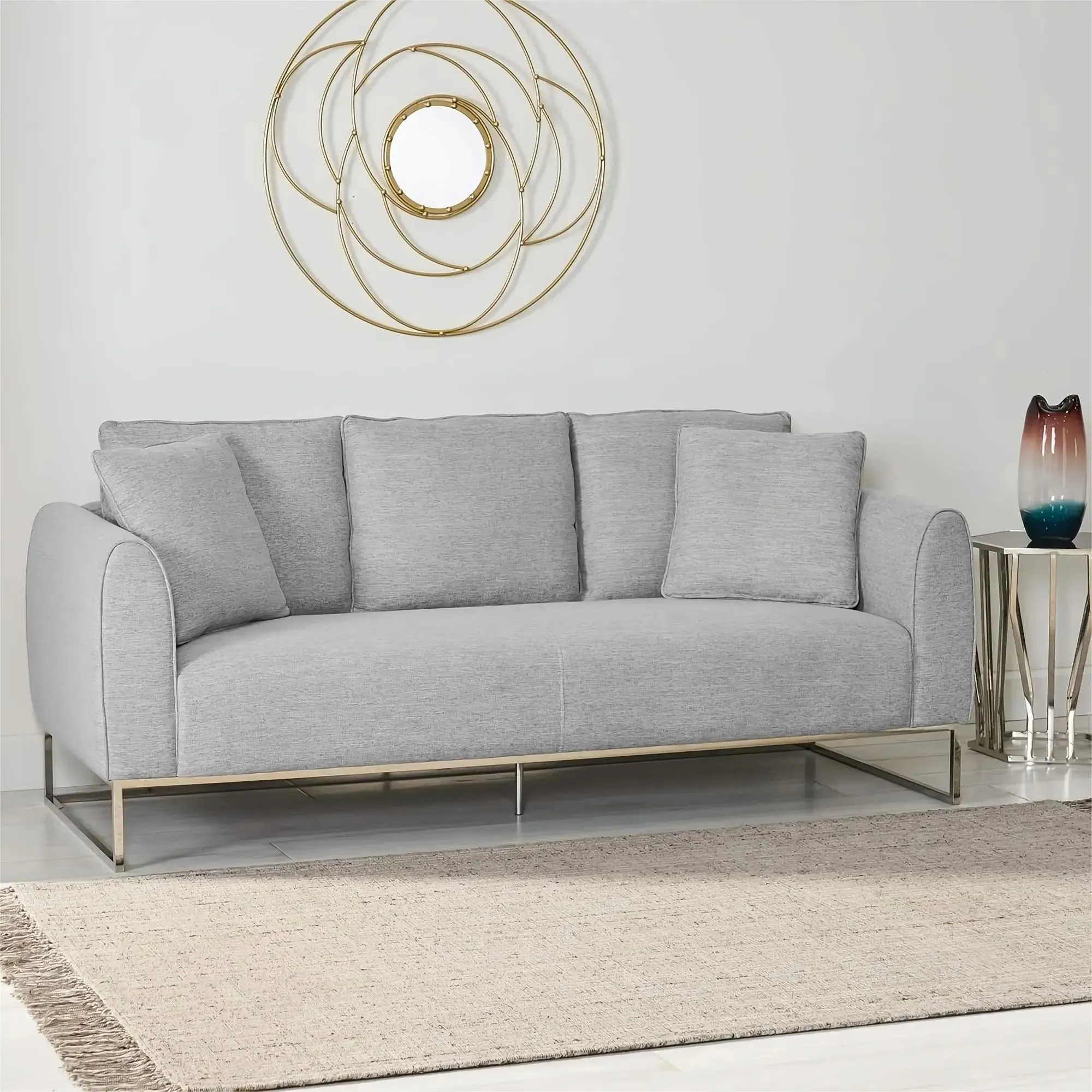 Comfortable and Stylish 82.75" Gray Fabric 2-Seater Sofa with Silver Legs and Soft Upholstery, Extra Deep Seats