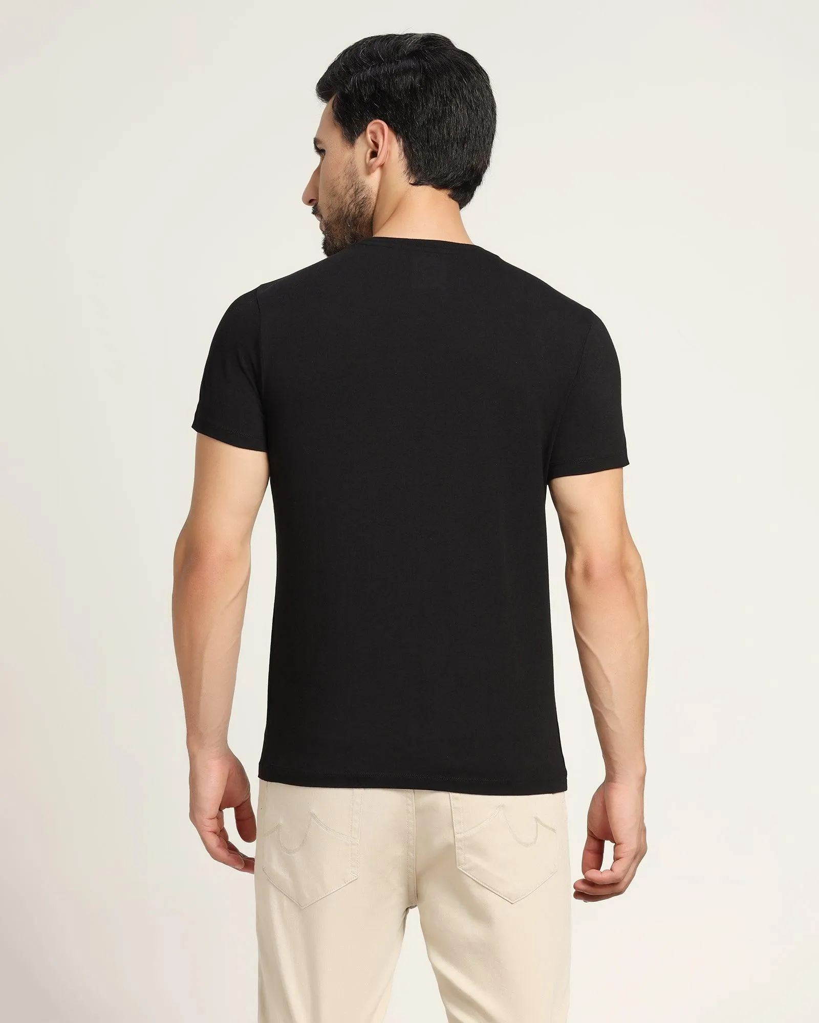 Crew Neck Black Solid T-Shirt - Holan