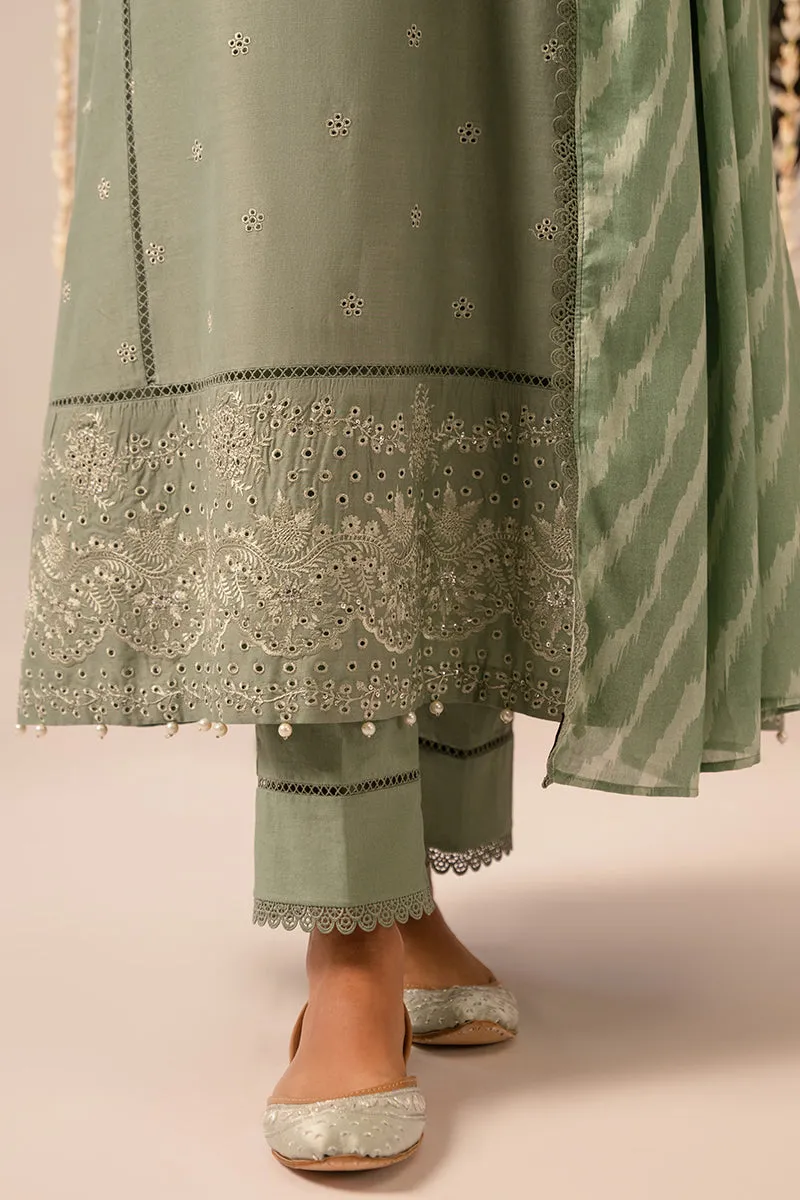 Cross Stitch Embroidered Mahiri Lawn – SAGE GREEN