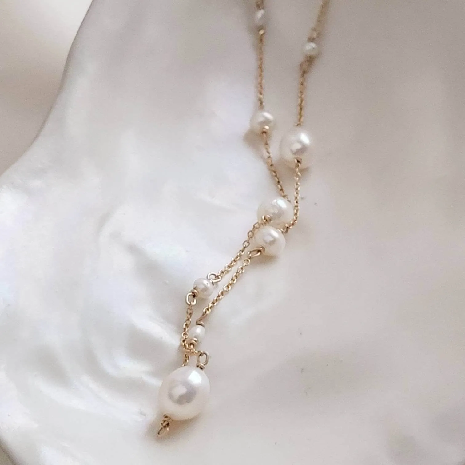 Dainty Pearl Station Necklace