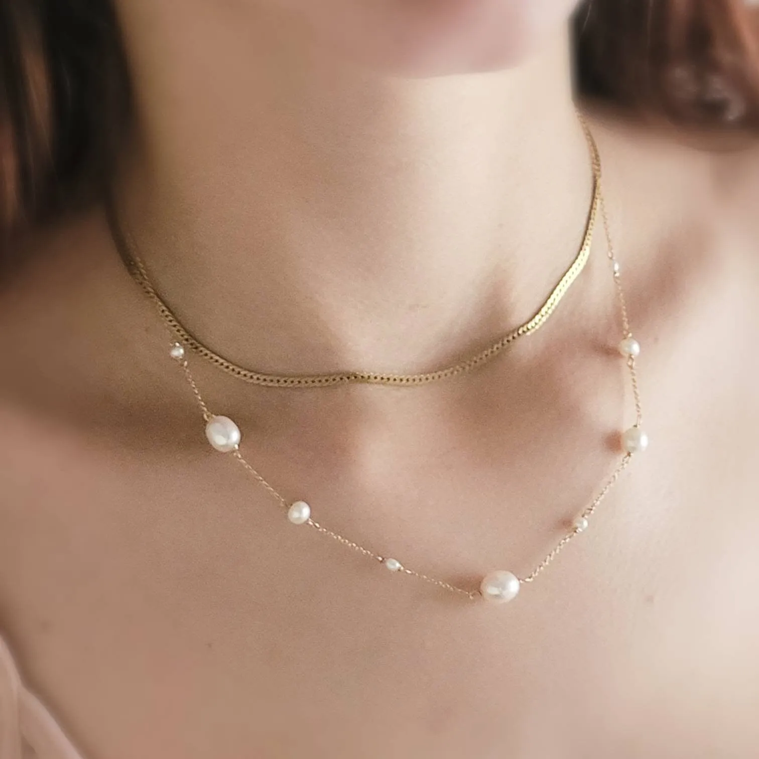 Dainty Pearl Station Necklace