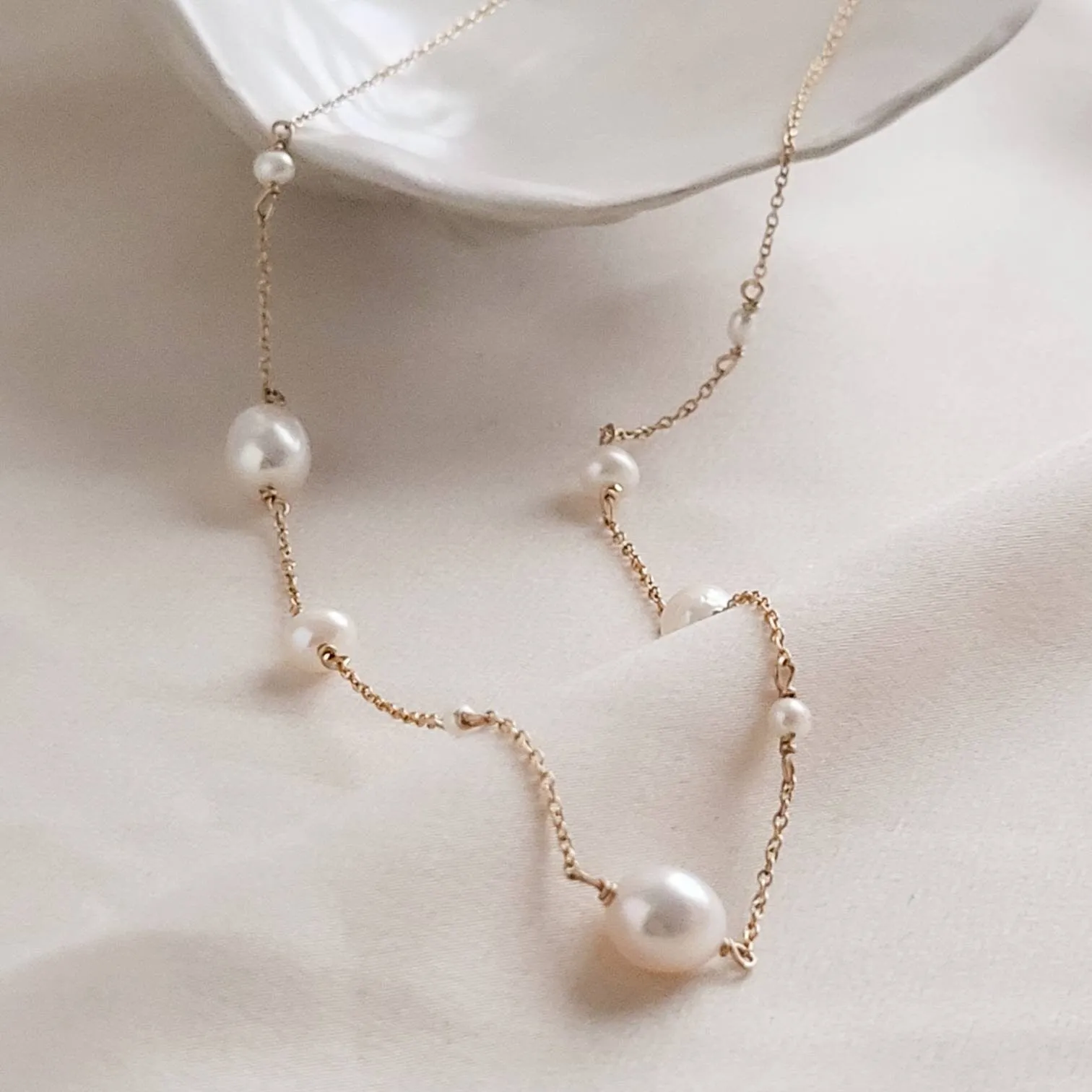 Dainty Pearl Station Necklace