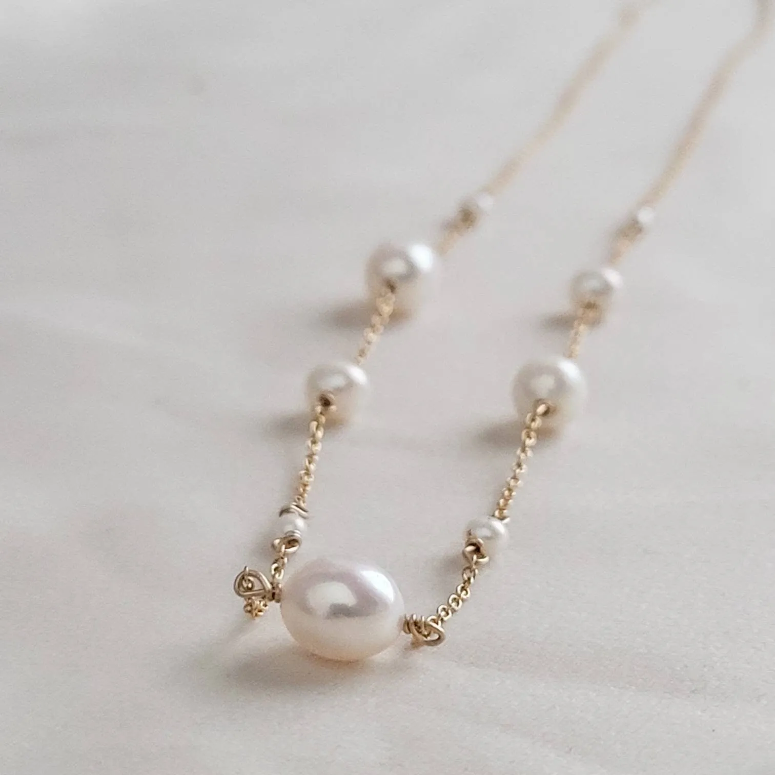 Dainty Pearl Station Necklace