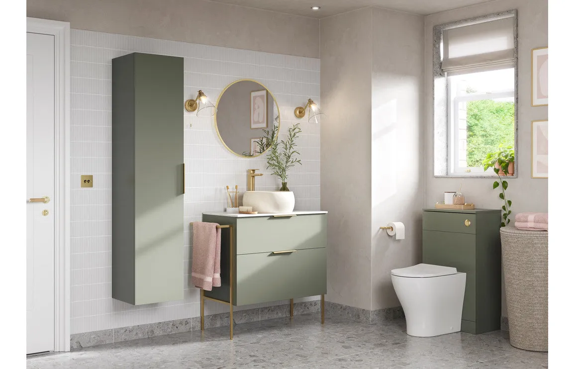 Darcy Matt Olive Green 600mm Wall Hung Vanity Unit And Basin, choice of handles