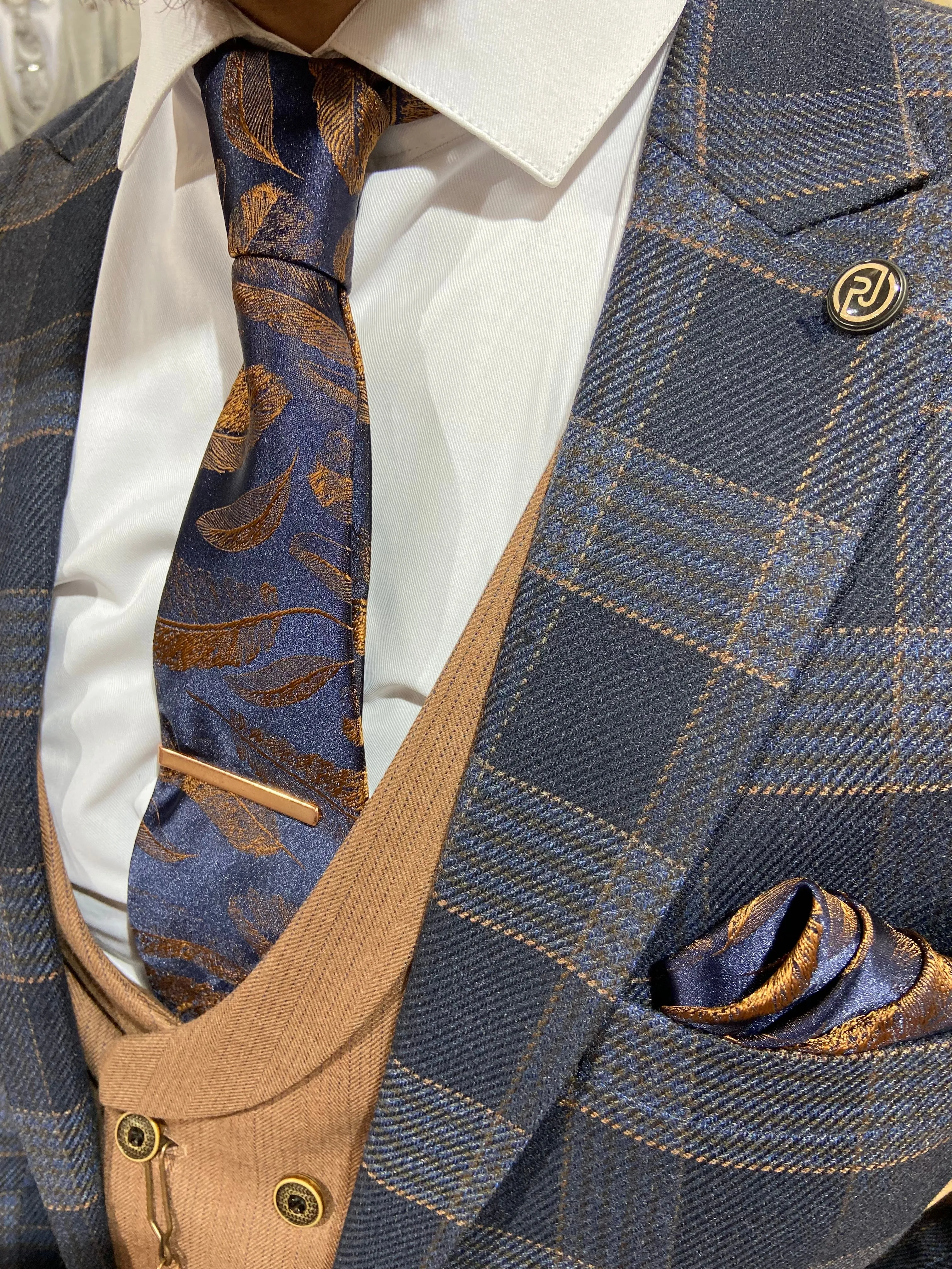 Elazar - Navy/Brown 3 Piece Suit