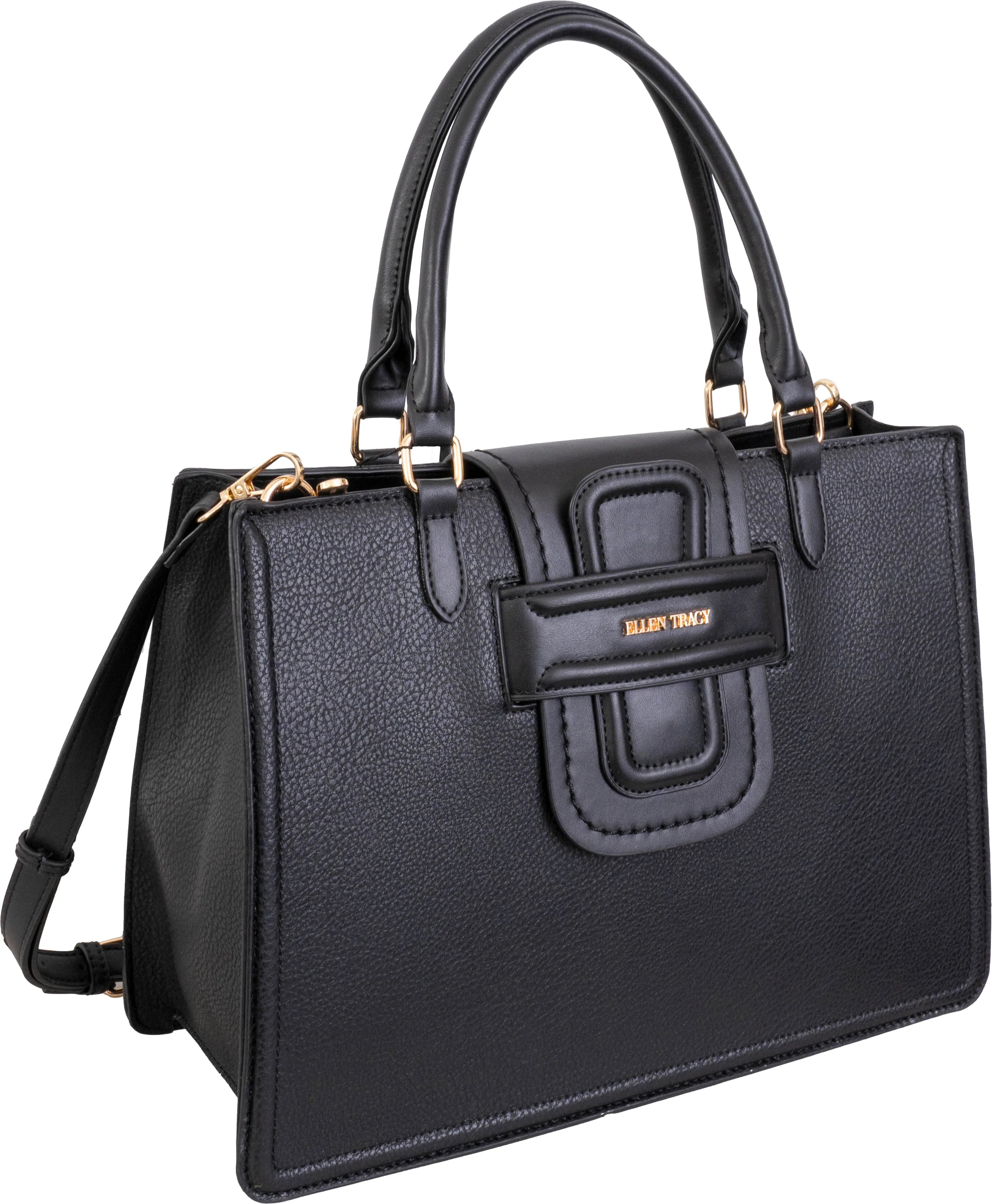 Ellen Tracy Double Handle Top Flap Satchel with Front Flap Detail