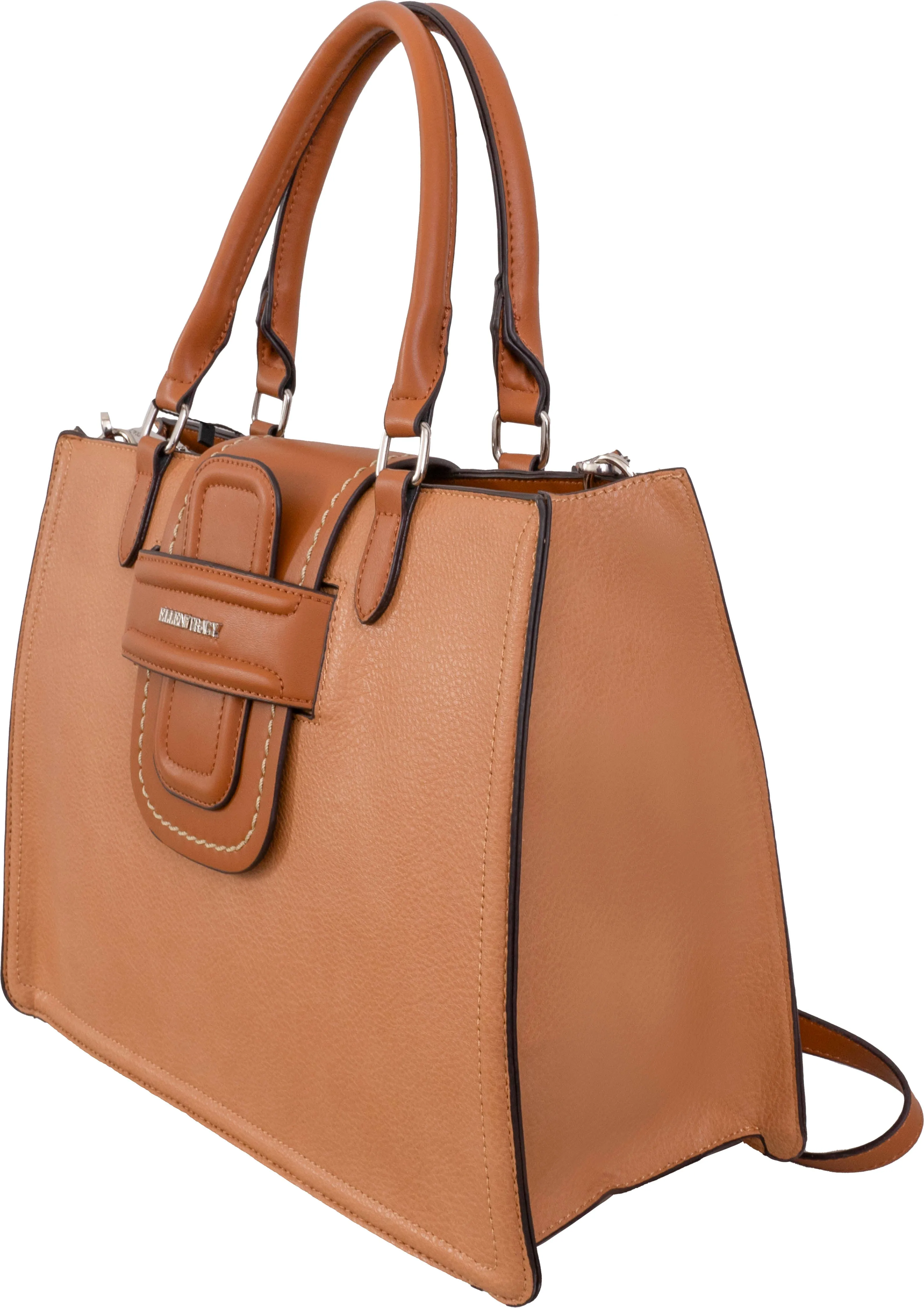 Ellen Tracy Double Handle Top Flap Satchel with Front Flap Detail