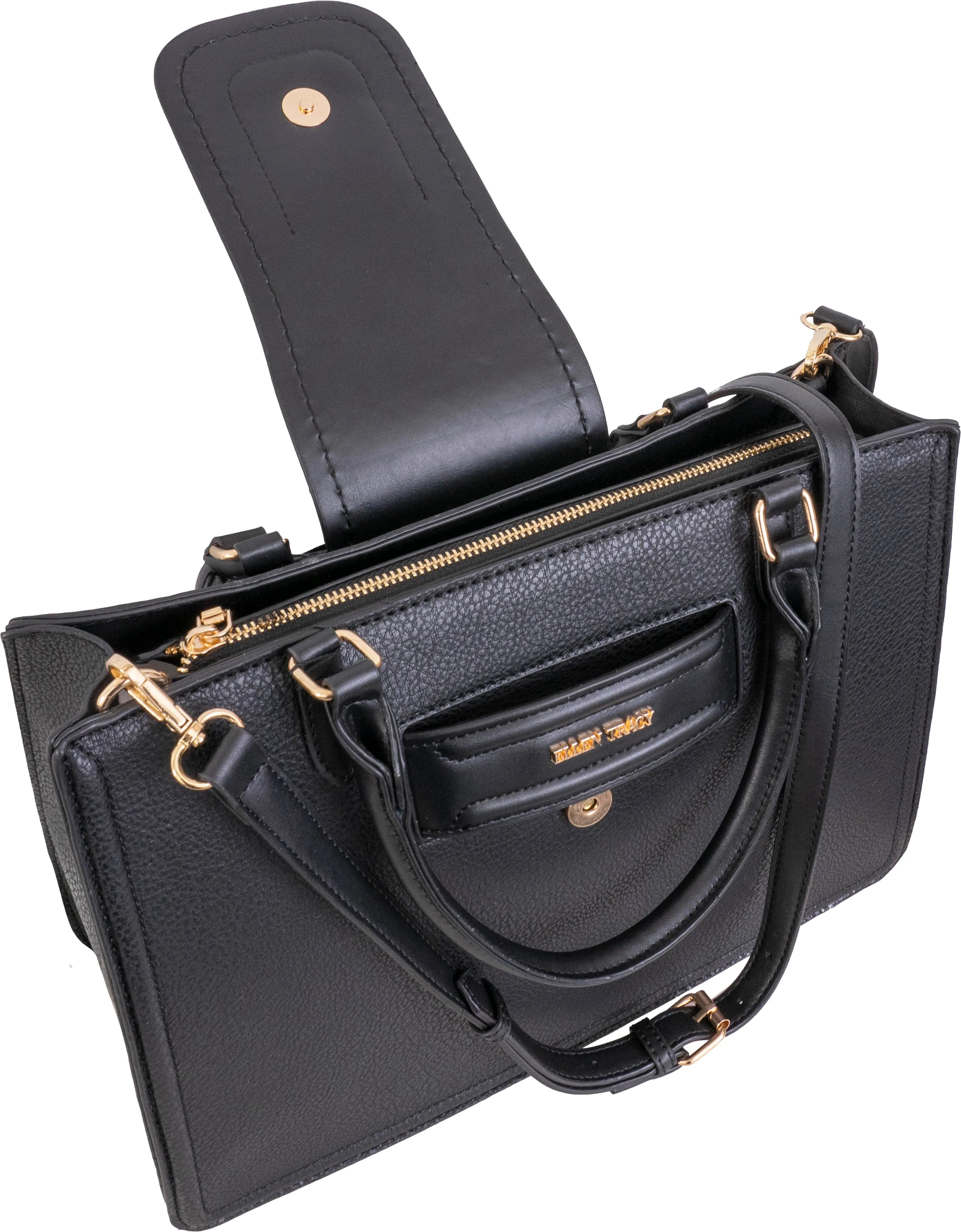 Ellen Tracy Double Handle Top Flap Satchel with Front Flap Detail