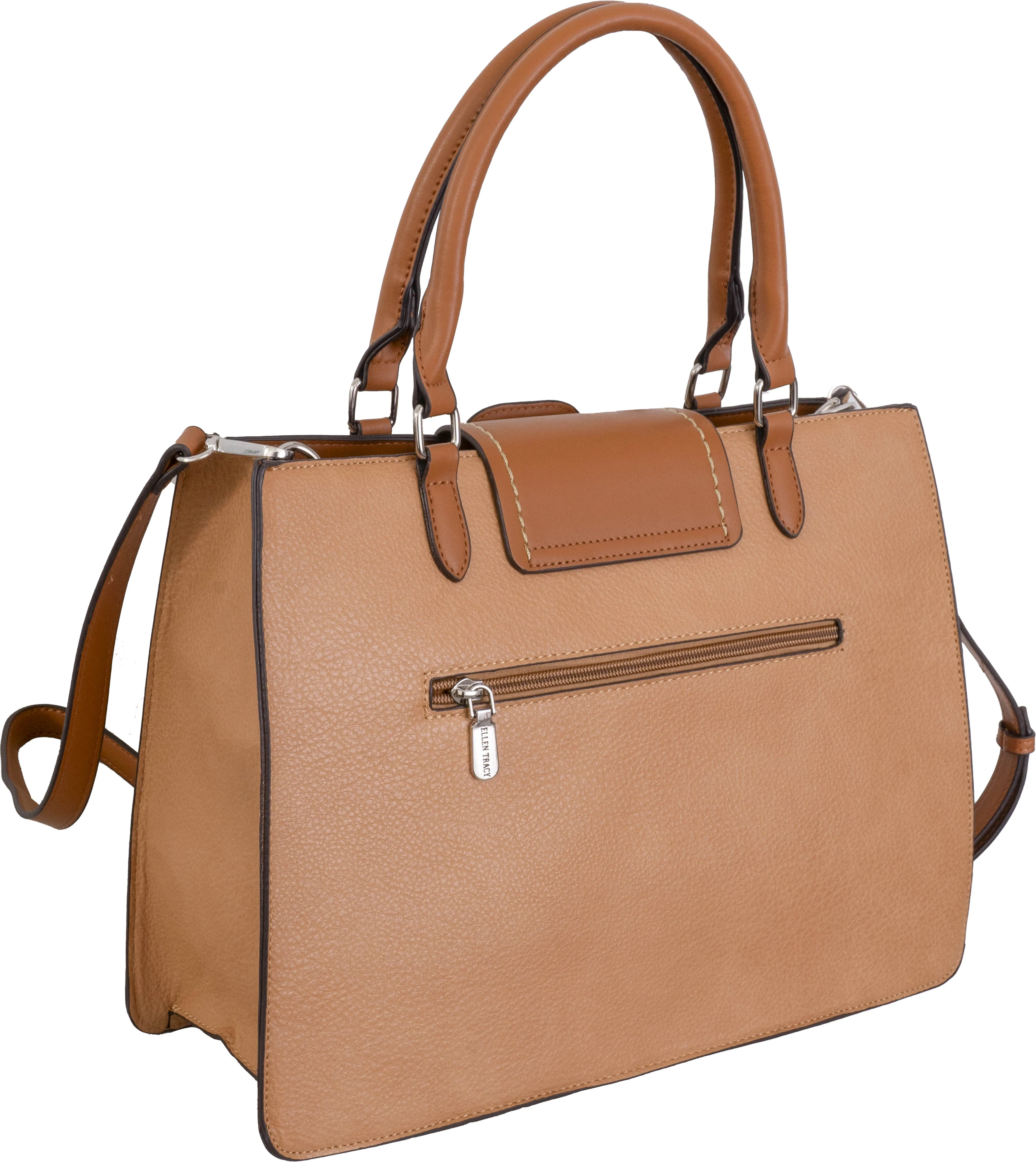 Ellen Tracy Double Handle Top Flap Satchel with Front Flap Detail