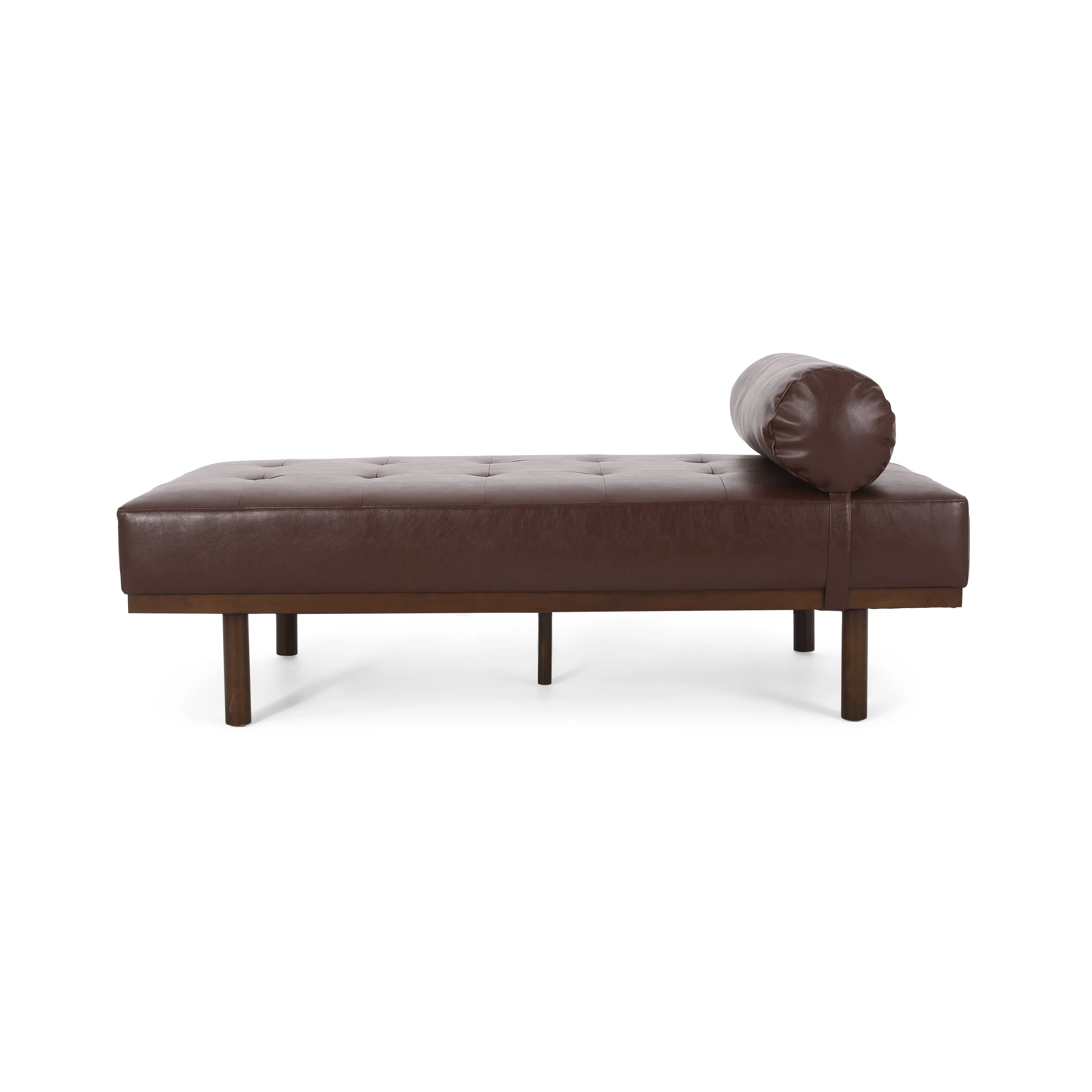 Elmore Mid Century Modern Faux Leather Tufted Chaise Lounge with Bolster Pillow