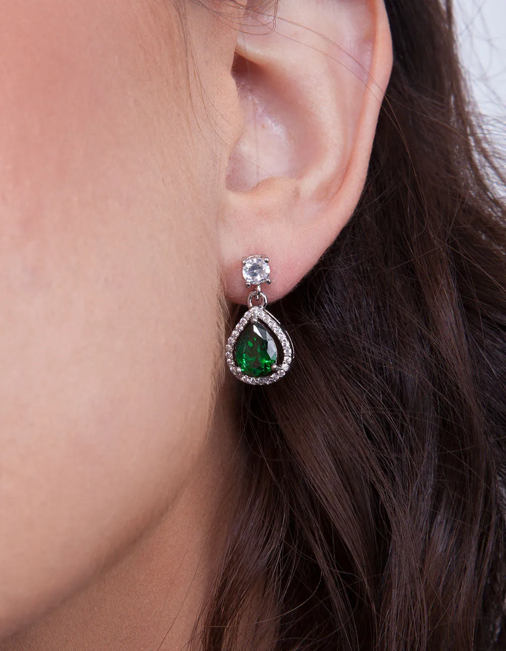 Encircled Mini Emerald Pear Drop Earrings