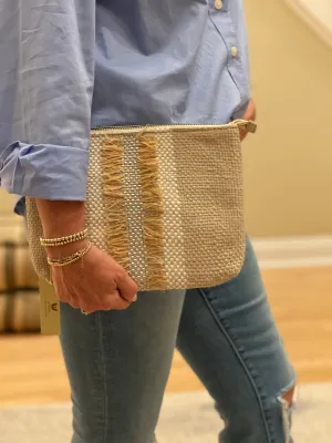 Enshalla Beige, Tan & Metallic Woven Clutch