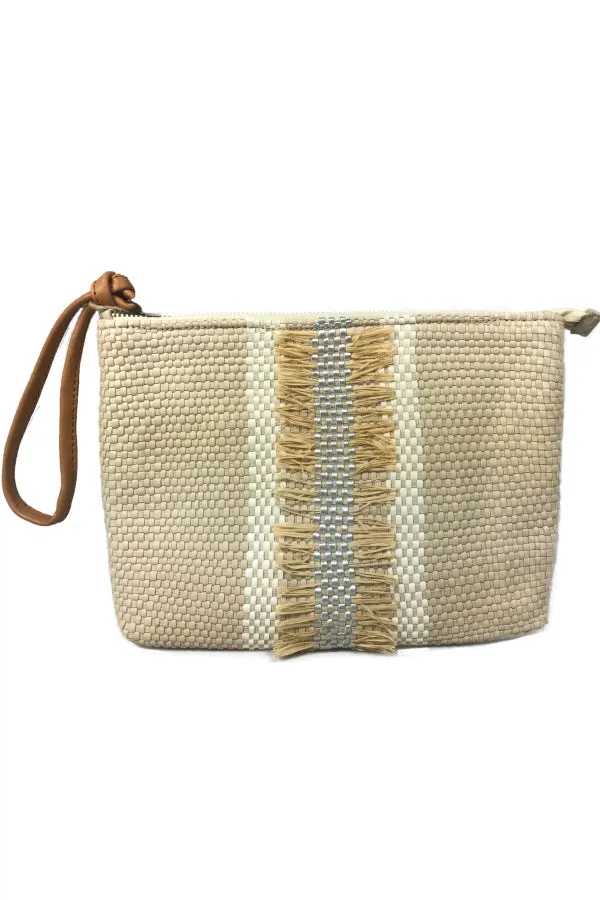 Enshalla Beige, Tan & Metallic Woven Clutch