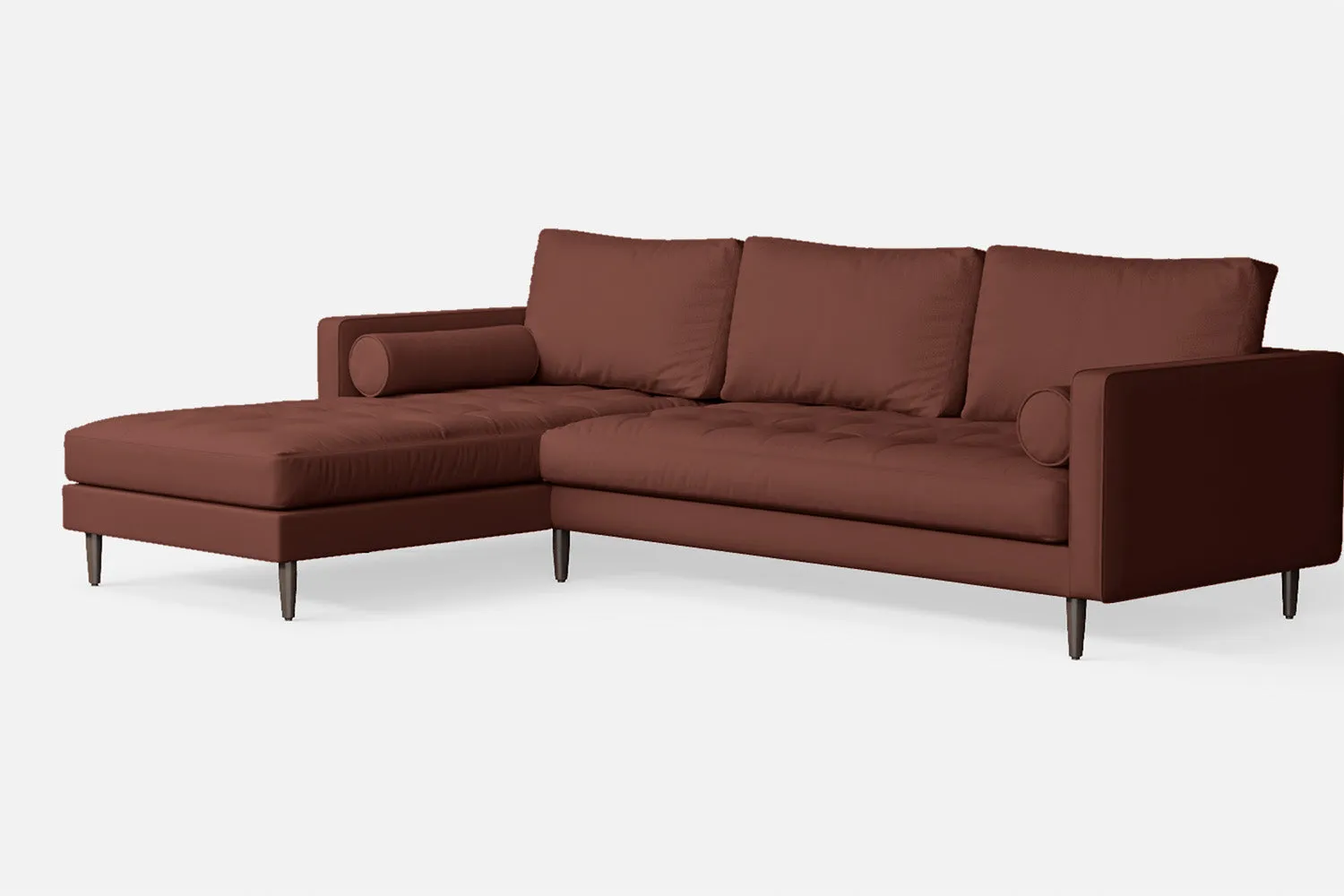 Gela 3 Seater Left Hand Facing Chaise Lounge Corner Sofa Mauve Leather