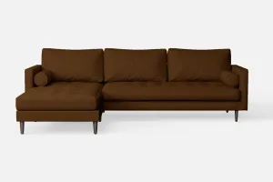 Gela 3 Seater Left Hand Facing Chaise Lounge Corner Sofa Walnut Brown Leather