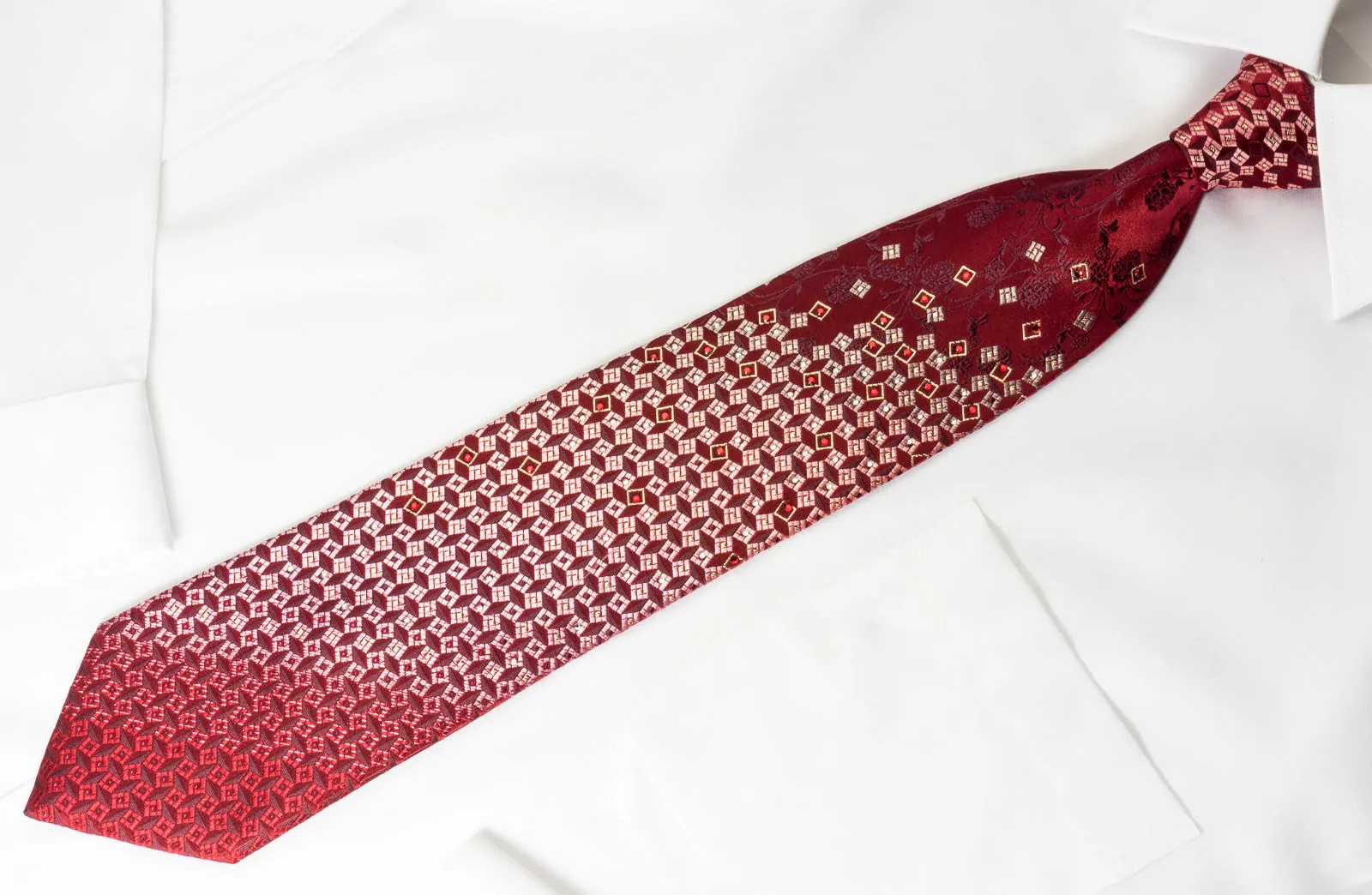 Grang Cia Rhinestone Necktie Geometric Floral On Burgundy With Silver Sparkles