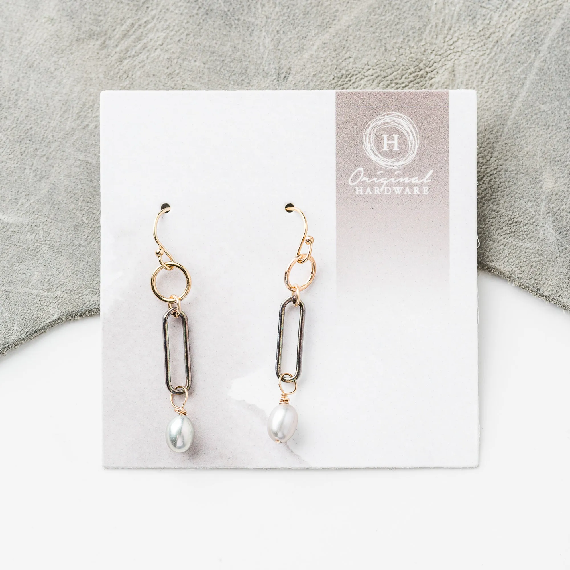 Gray Pearl Mixed Metal Earrings