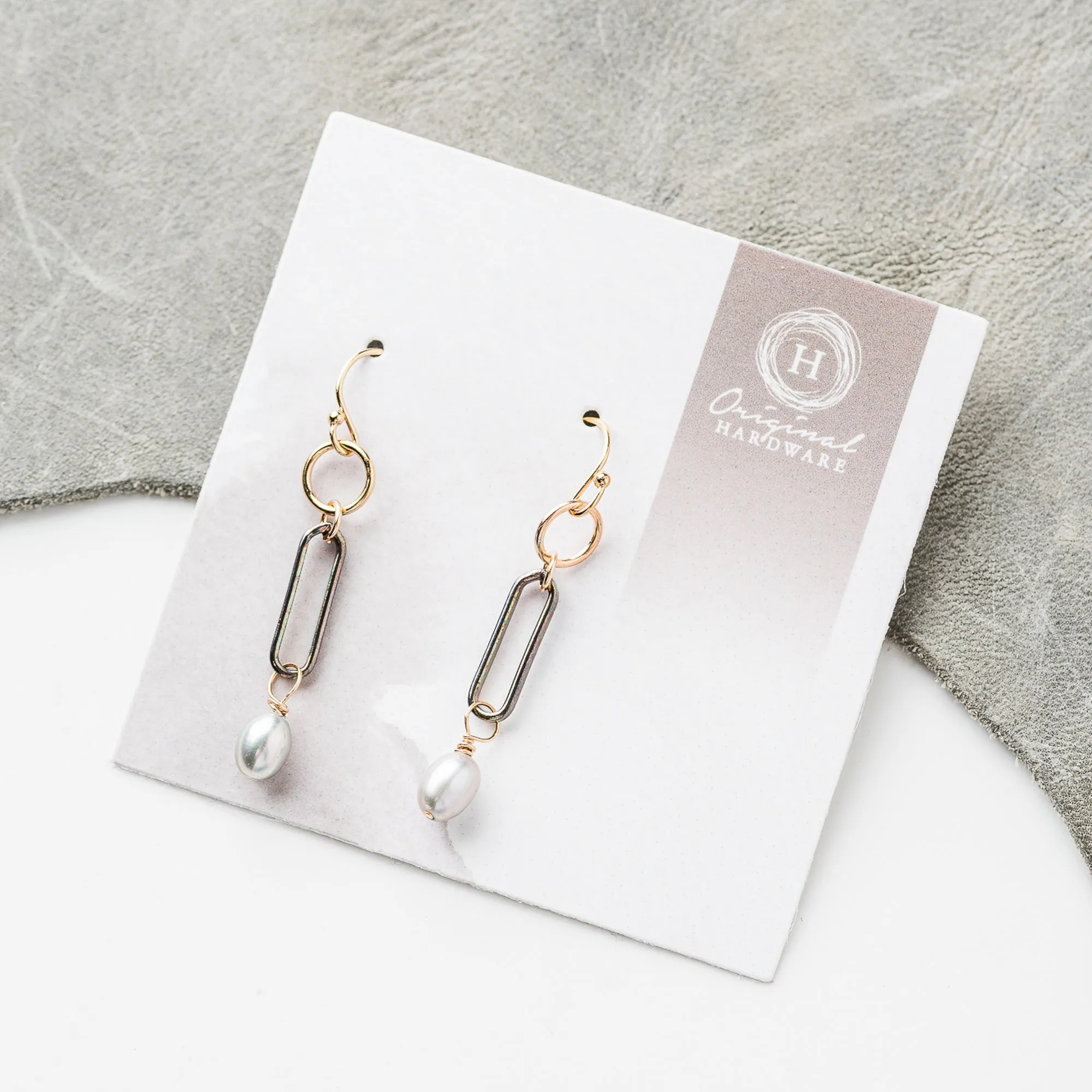 Gray Pearl Mixed Metal Earrings