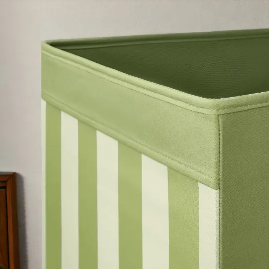 Green & White Stripe Storage Box