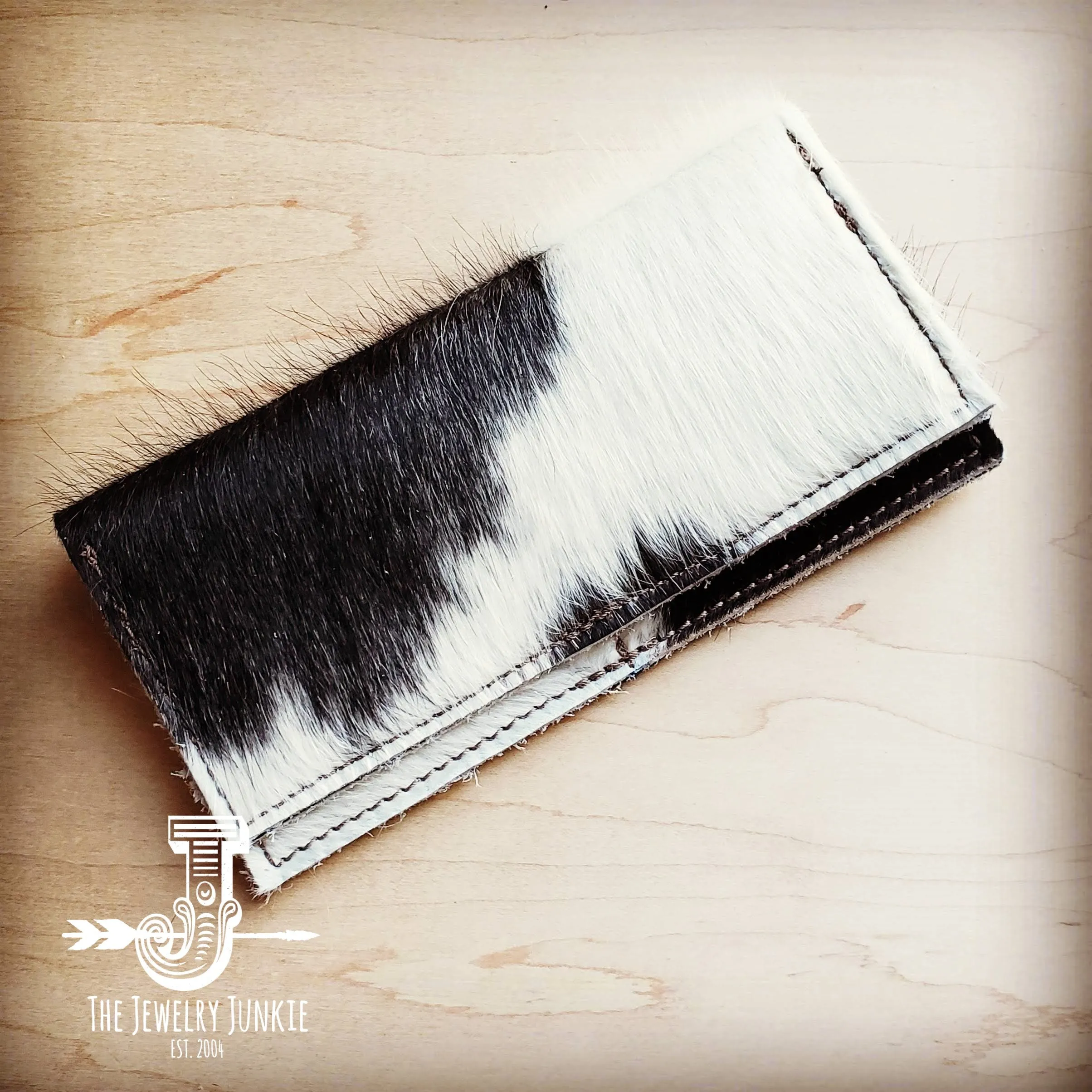 **Hair-on-Hide Leather Wallet- Spotted with White 300w