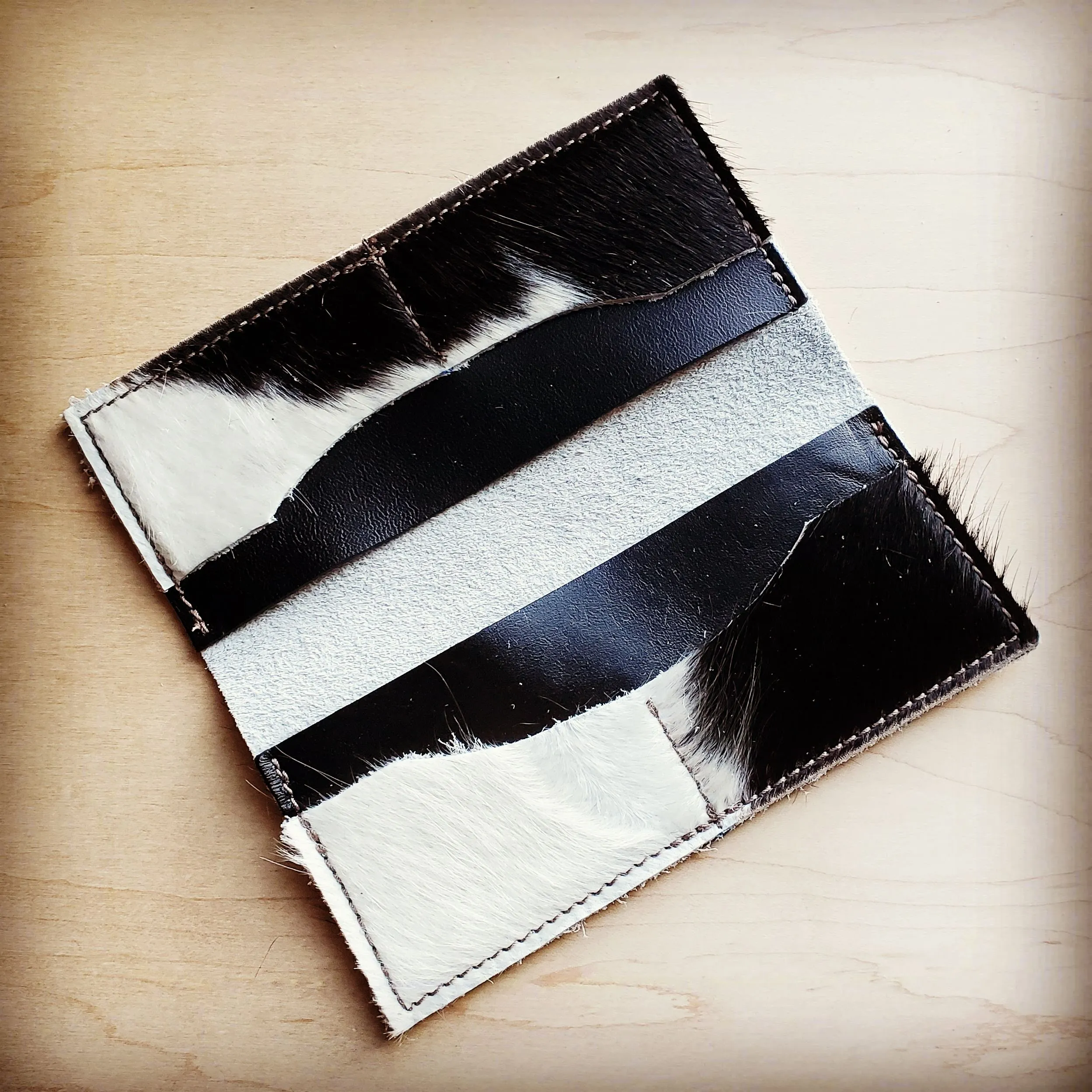 **Hair-on-Hide Leather Wallet- Spotted with White 300w