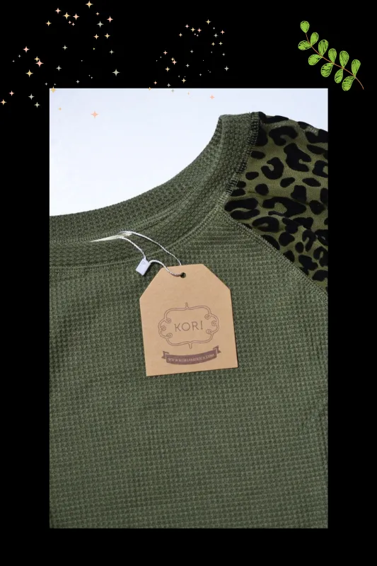 Kori Animal Thermal Long Sleeve Tee Top - Olive