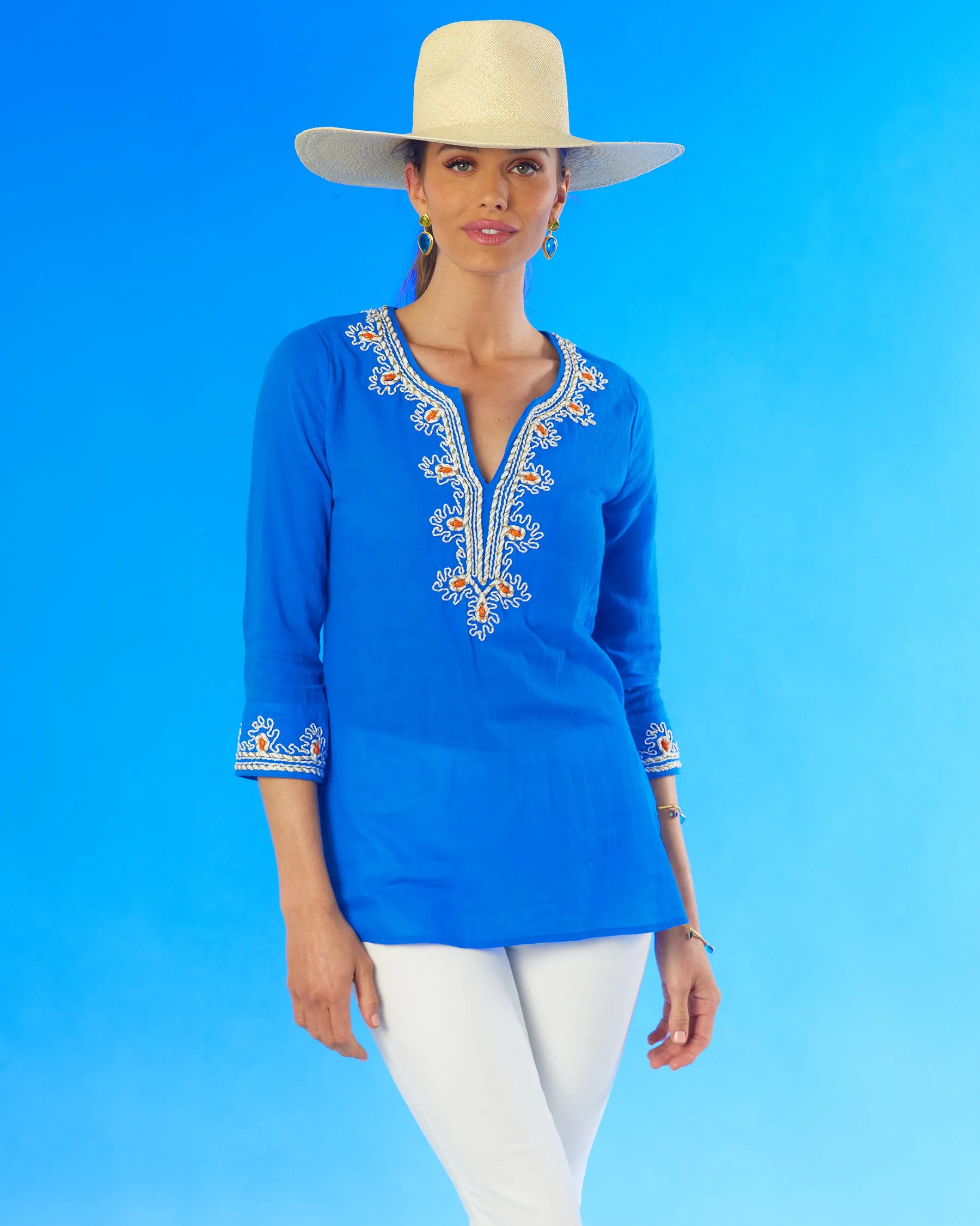 Mallorca Tunic with Coral Embellishment