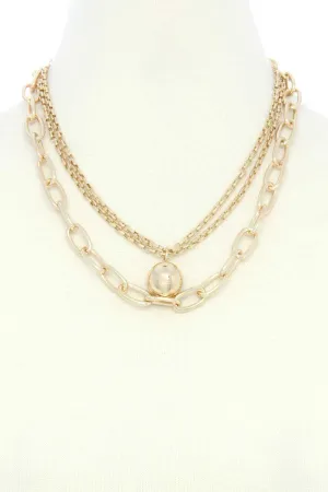 Metal Ball Oval Link Layered Necklace