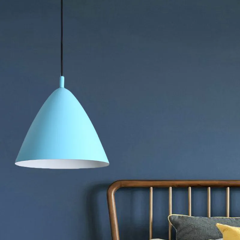 Modern Metal Tapered Ceiling Pendant Light - 10.5"/13"/16" Diameter - Hanging Lamp Kit in Pink/Blue/Green - 1 Light