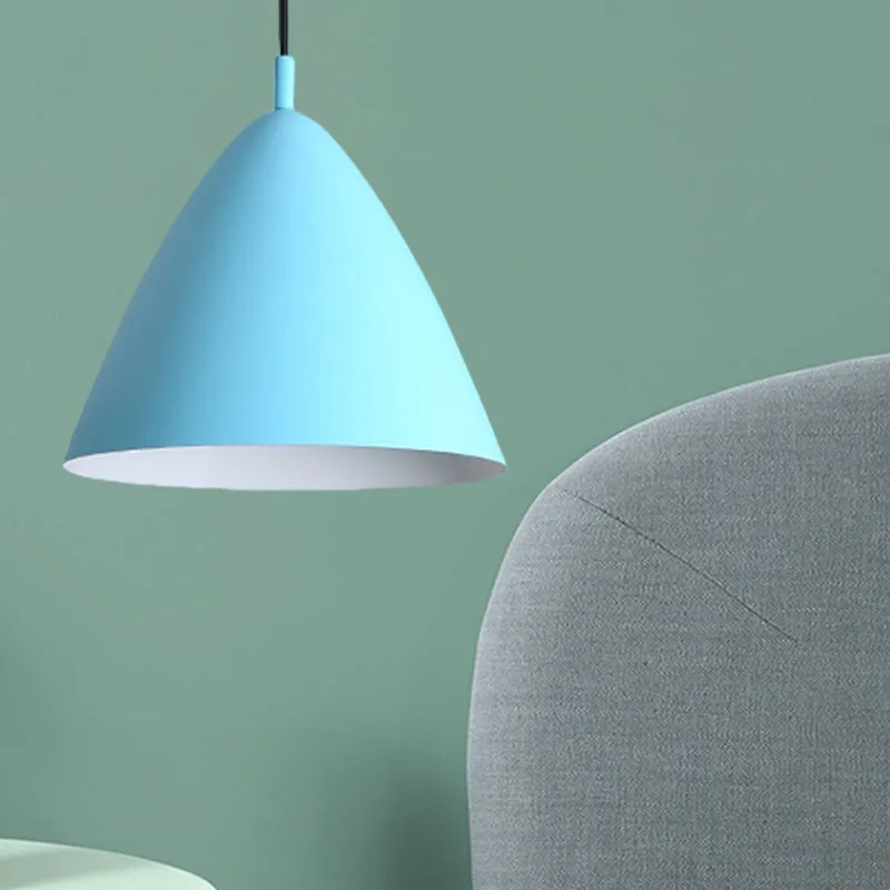 Modern Metal Tapered Ceiling Pendant Light - 10.5"/13"/16" Diameter - Hanging Lamp Kit in Pink/Blue/Green - 1 Light