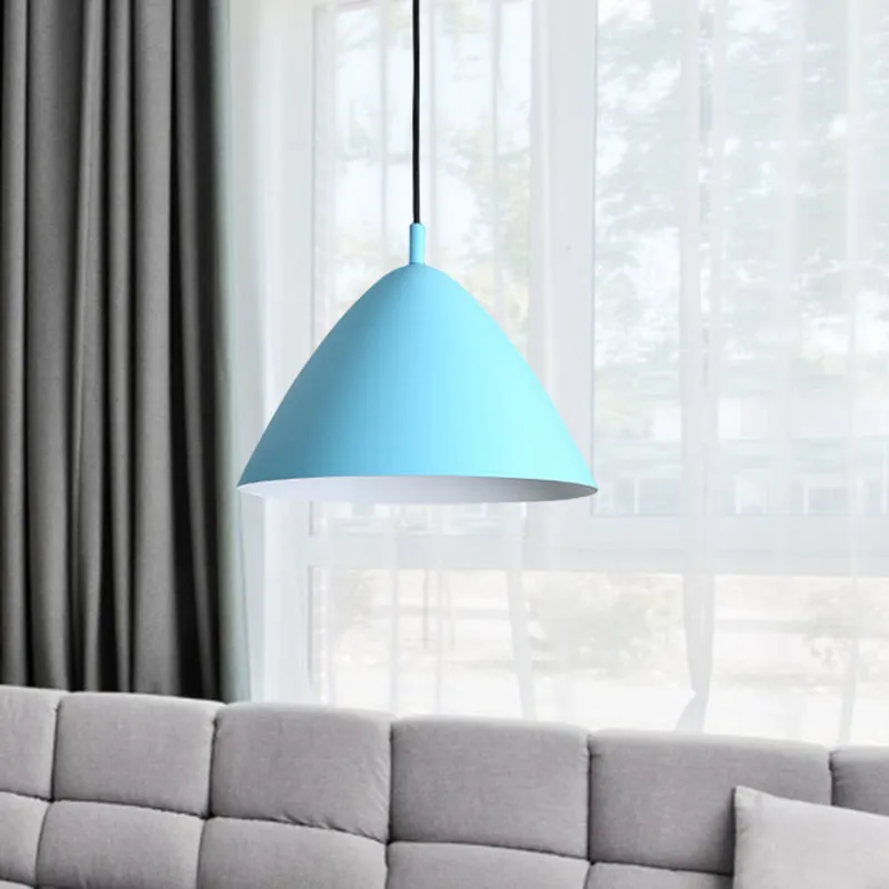 Modern Metal Tapered Ceiling Pendant Light - 10.5"/13"/16" Diameter - Hanging Lamp Kit in Pink/Blue/Green - 1 Light