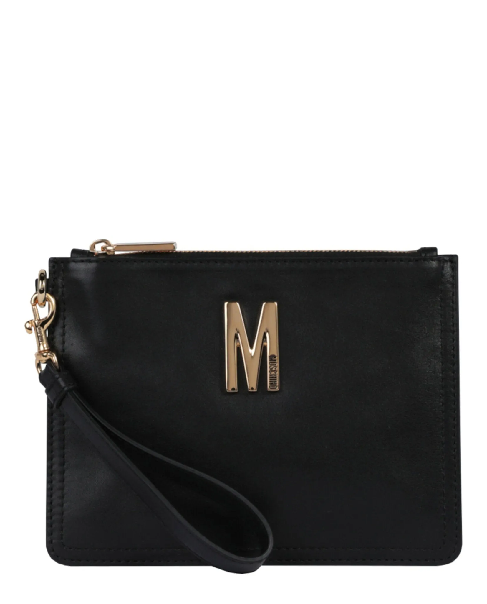 Moschino M-Plaque Logo Leather Wristlet