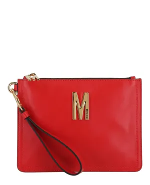 Moschino M-Plaque Logo Leather Wristlet