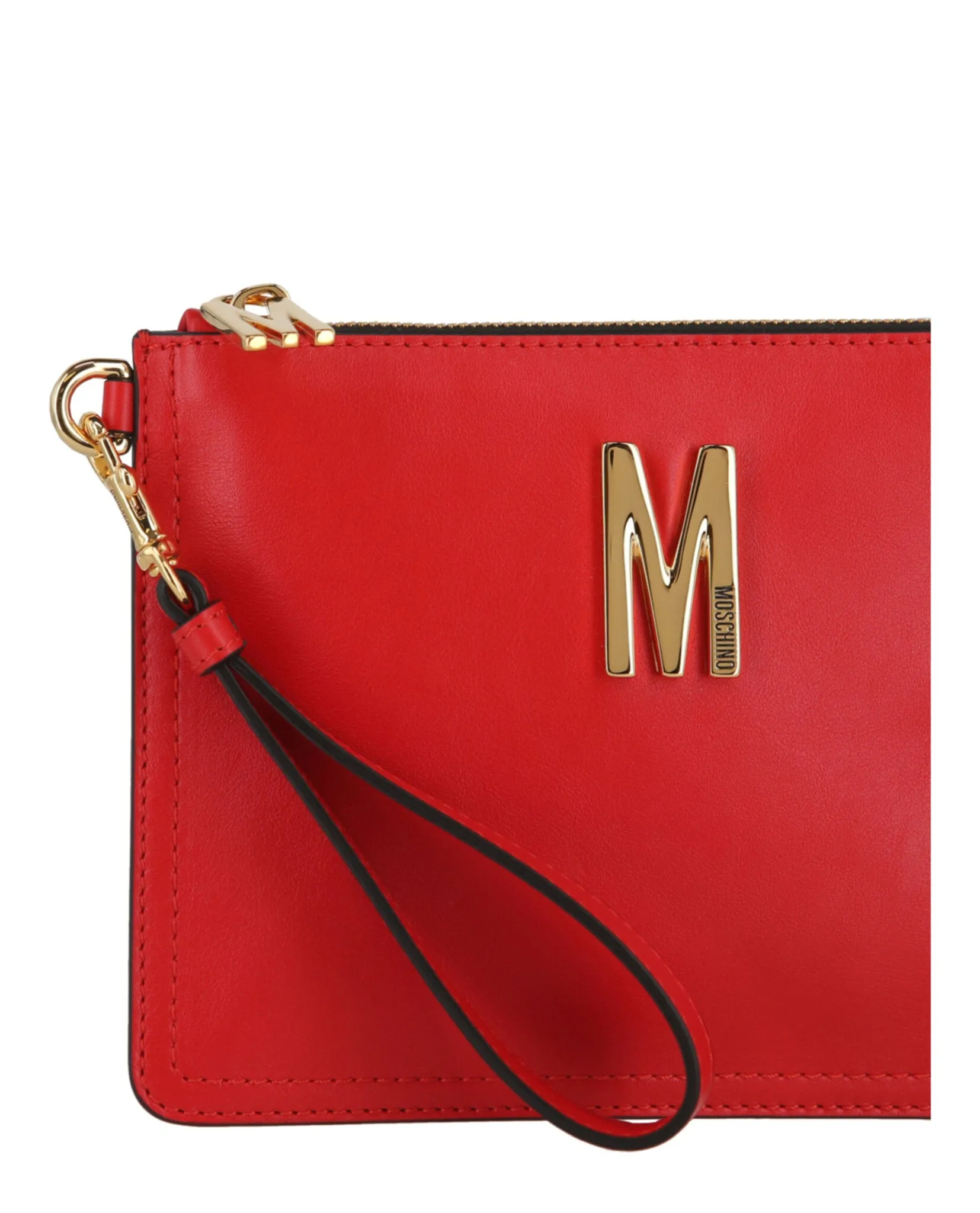 Moschino M-Plaque Logo Leather Wristlet