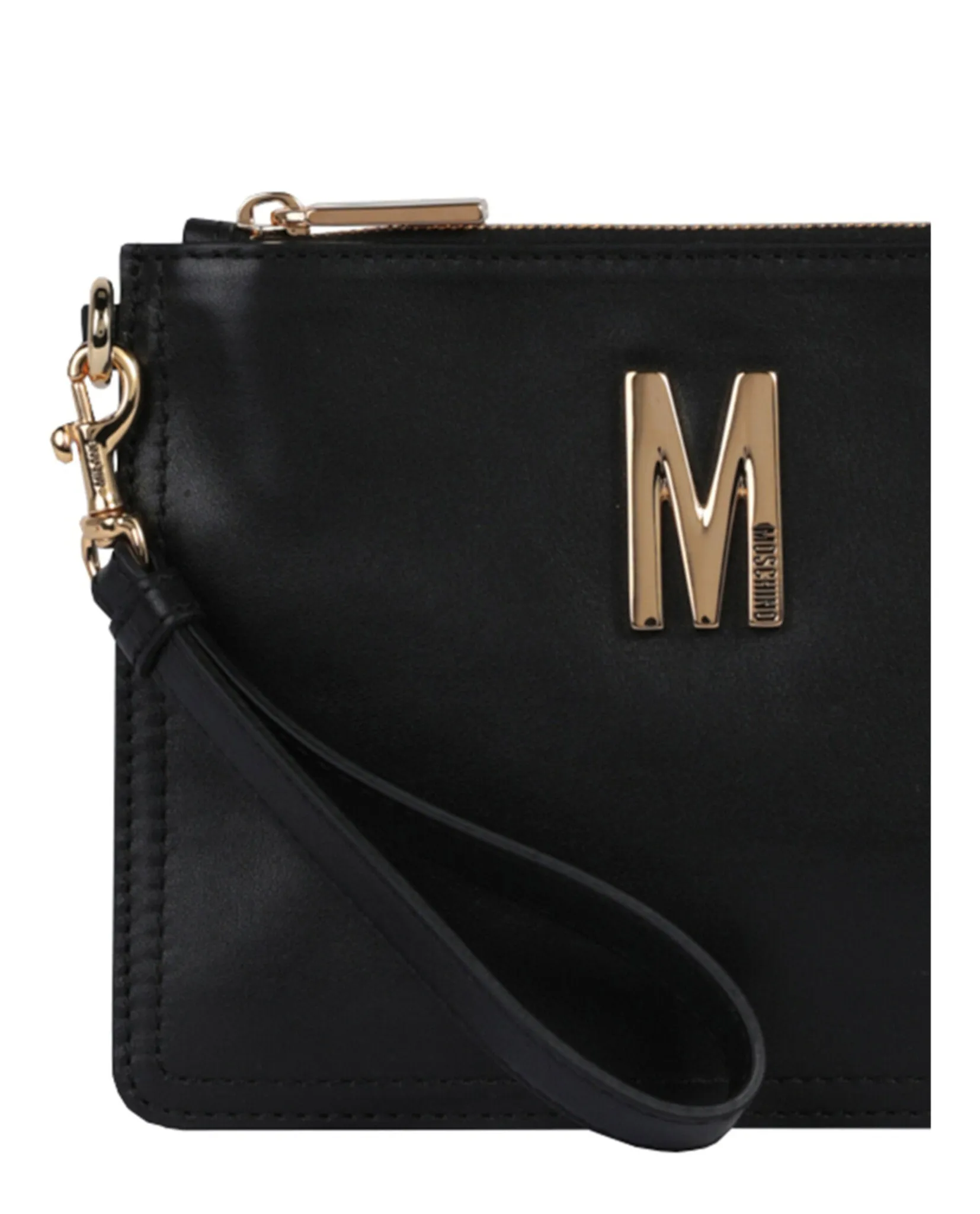 Moschino M-Plaque Logo Leather Wristlet