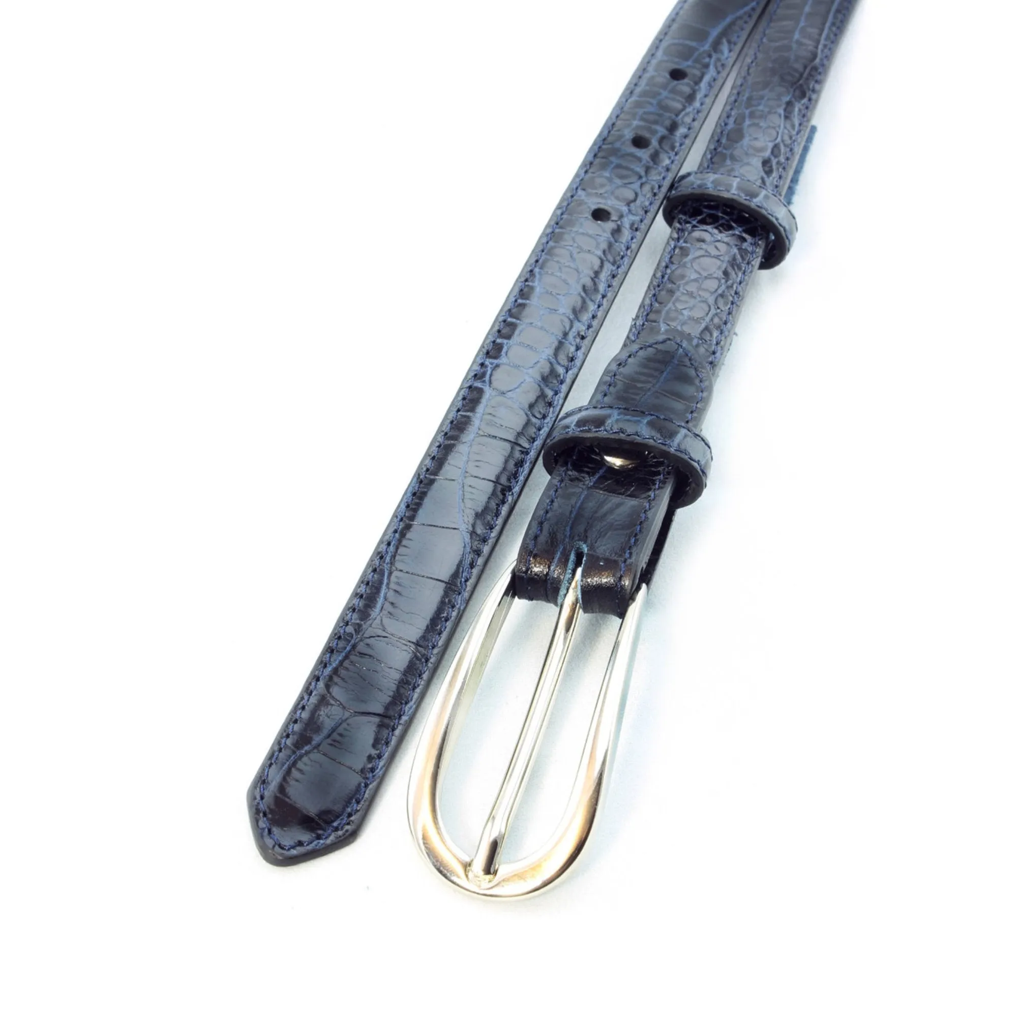 Navy blue mock crocodile skinny belt