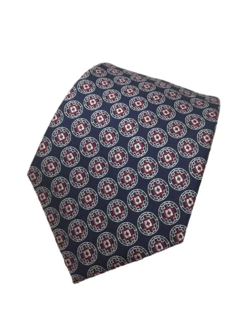 Navy Blue, Red and Silver Motif Tie