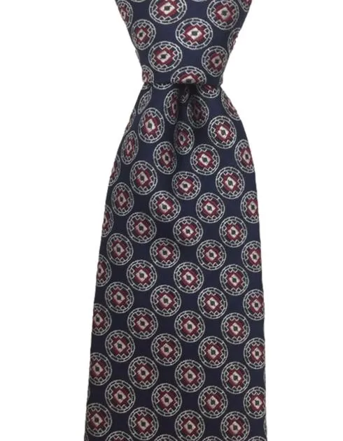 Navy Blue, Red and Silver Motif Tie