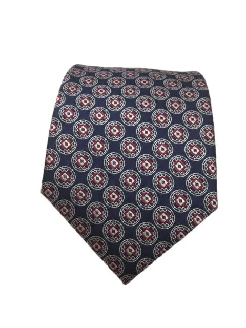 Navy Blue, Red and Silver Motif Tie