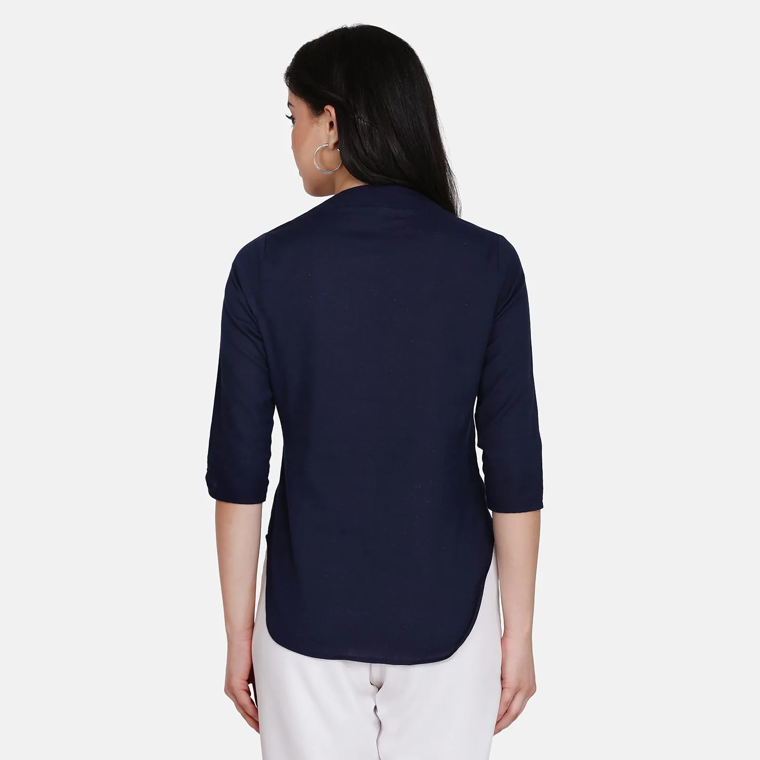 Navy Blue Women's Office Wear Cotton Top