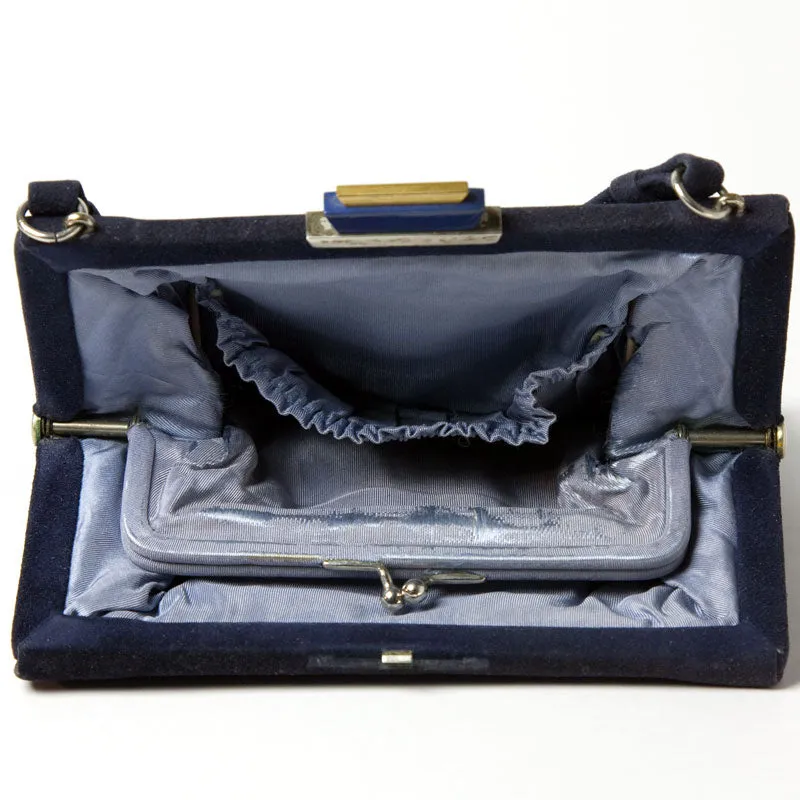 Navy Suede Art Deco Handbag